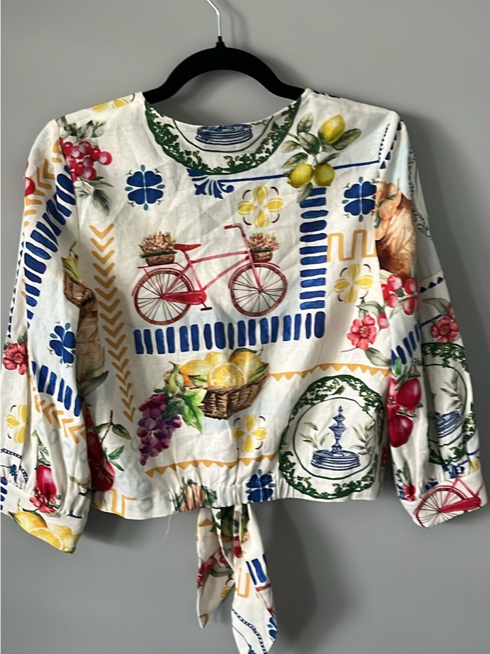 Rachel Zoe White Multi Mediterranean Floral Tie-Front Blouse - Picture 10 of 10